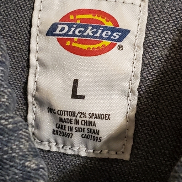 Dickies Distressed Denim Dark Wash Trucker Jean Jacket Large. Stretch. - Picture 2 of 6